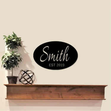 Oval Family Name Sign | Family Established Date Sign | Personalized Entry Door Hanger | Outdoor Custom Metal Sign | Housewarming Gift